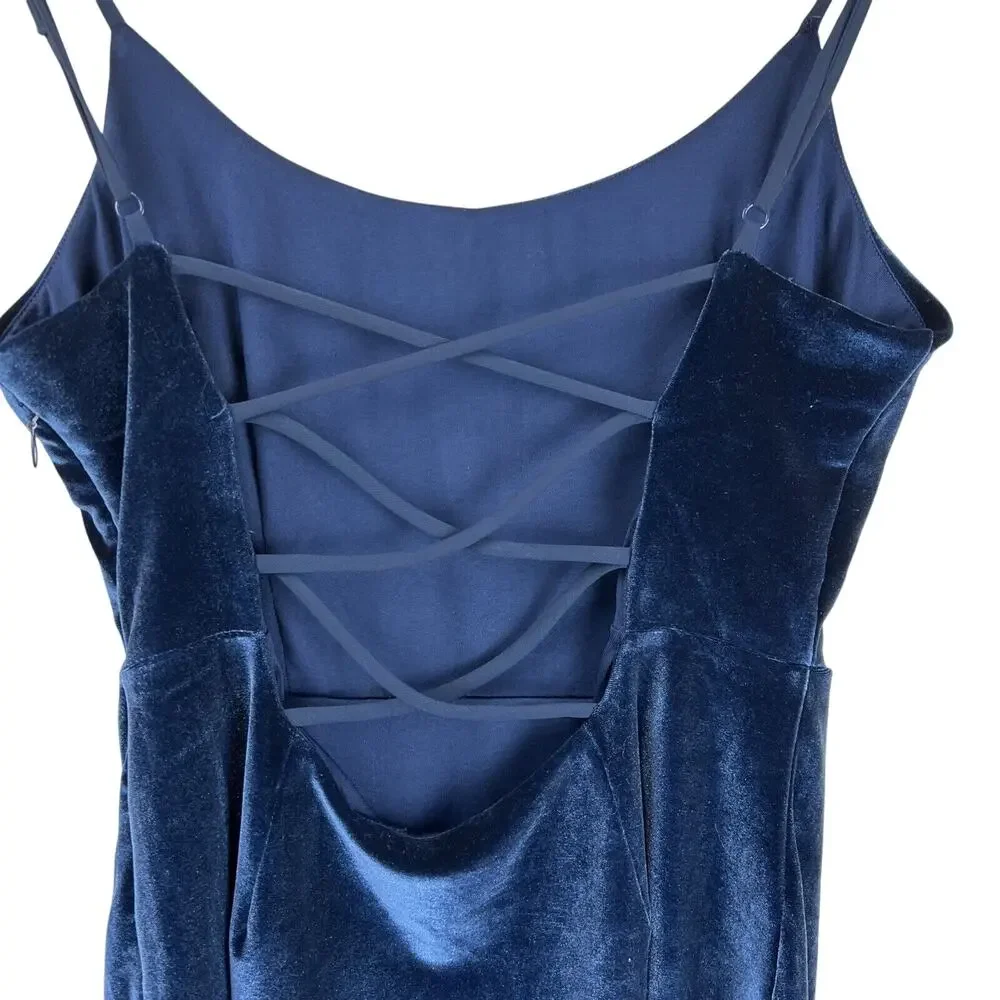 NBD Lauren Bodycon Dress Blue Velvet‎ Mini Party Open Back Whimsy Goth